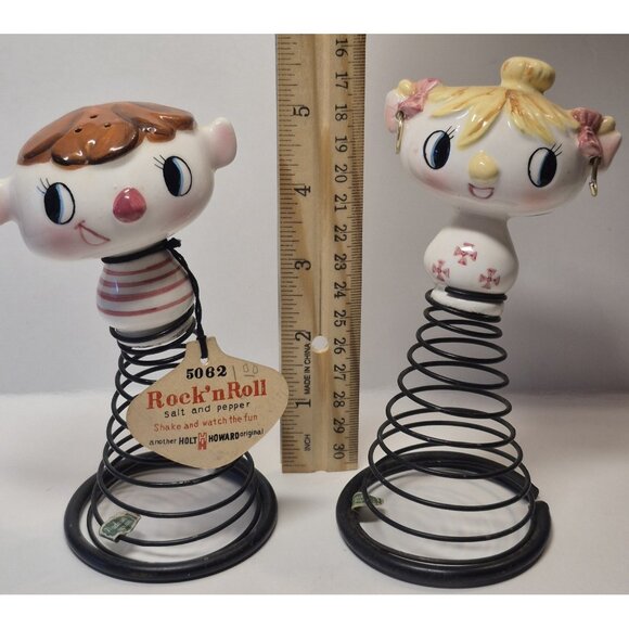 Holt Howard Rock 'n Roll Salt & Pepper Shakers w/ Original Sticker 1959 Kitsch - Picture 9 of 13